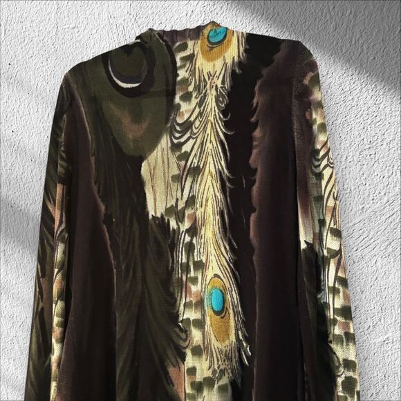 Adore Open Front Waterfall Cardigan L Peacock Feathers Artsy Dynamic Drapey - Picture 11 of 12